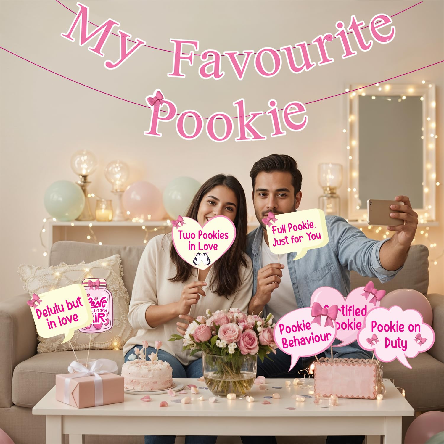 Party Propz My Favourite Pookie Decorations Set - 39 Pcs My Favourite Pookie Banner with Photobooth Props, Valentine's Day Decoration Items, Valentine Room Decoration Items (Cardstock) 2