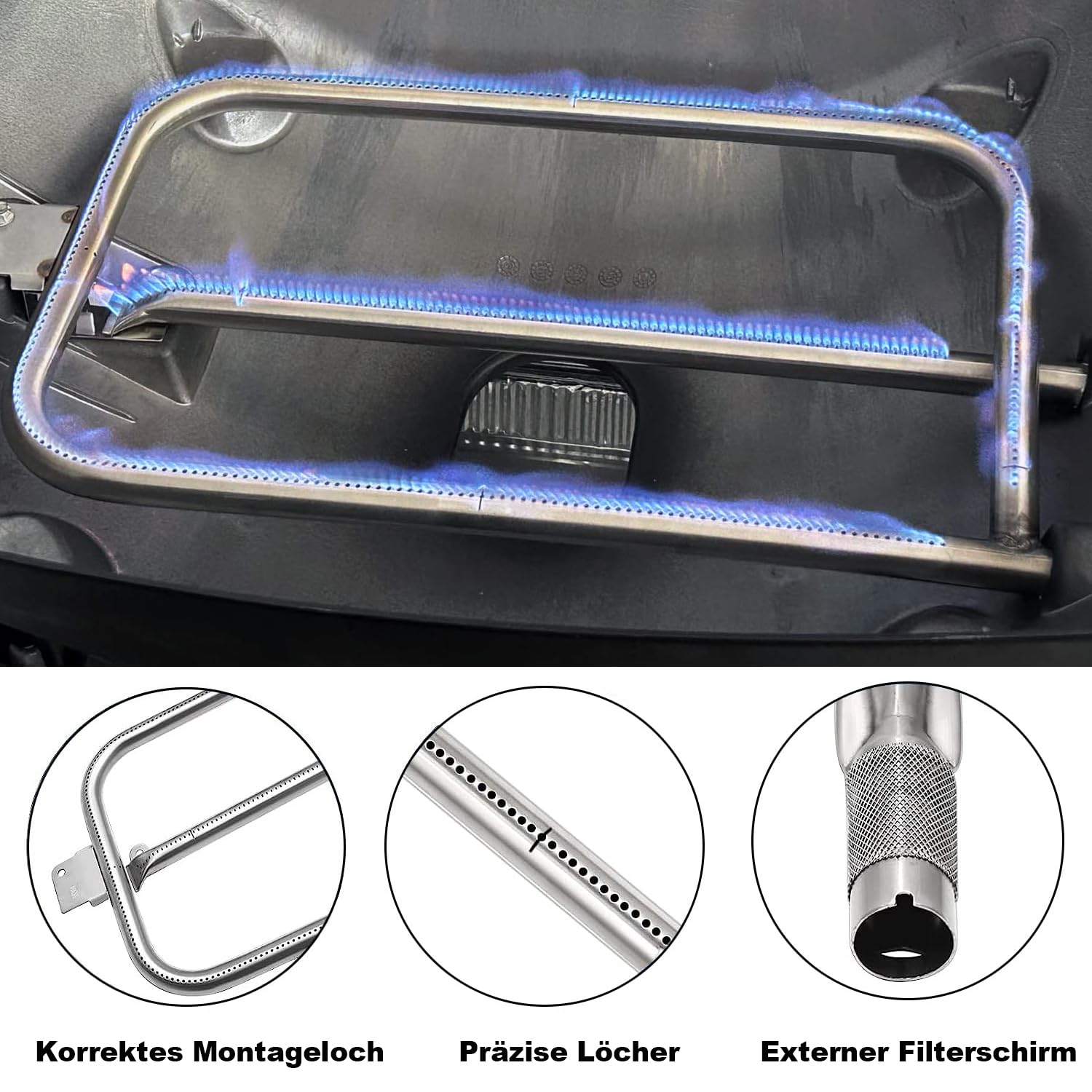 65032 Edelstahl Brenner Rohr für Weber Q300,Q320,Q3000,Q3200 Series Gasgrills,Brenner Tube für Weber 404341 424001 426001 57060001 57067001 Modellnummer,Brenner Ersatzteil 60036 13122 80385 80387