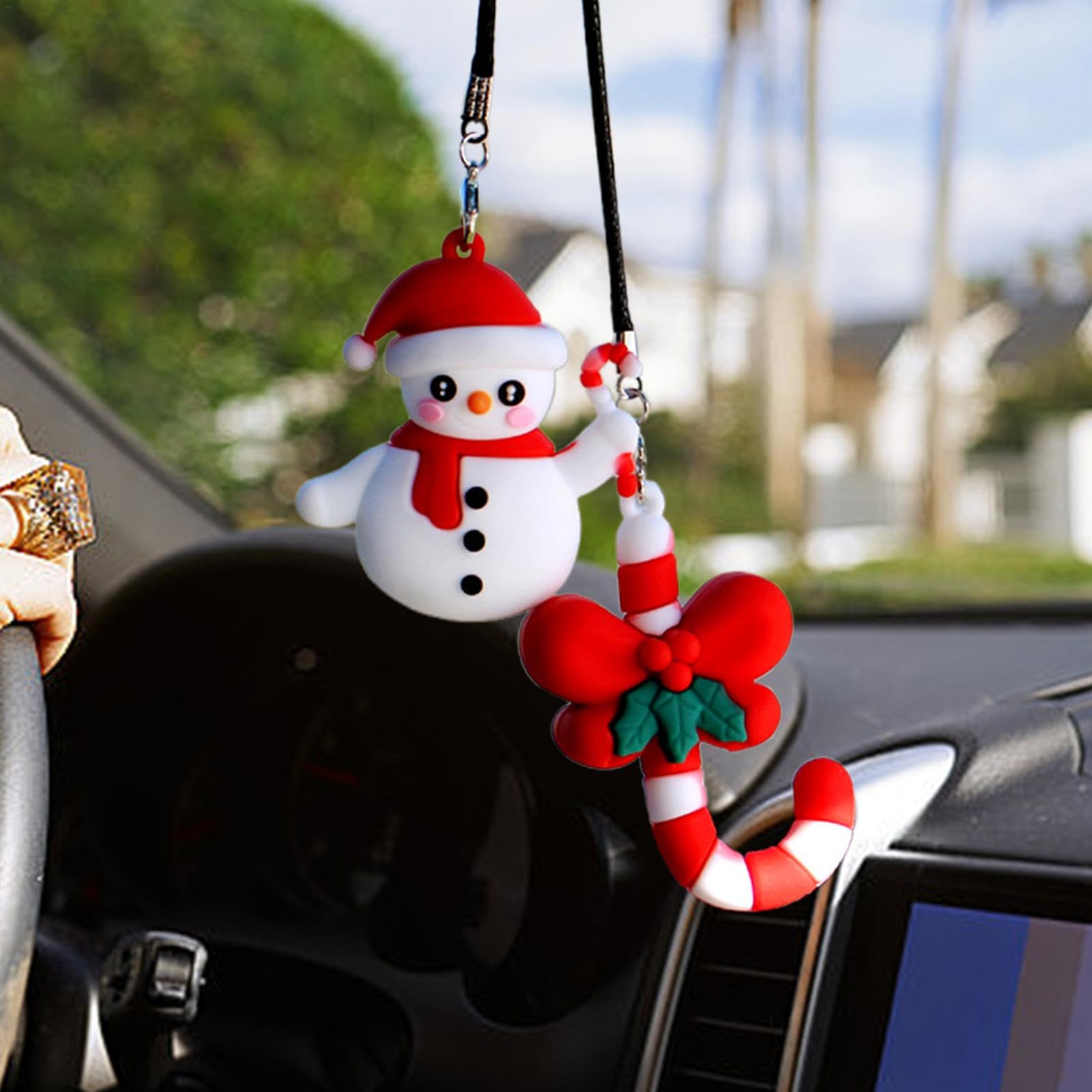 Décorations De Noël Pour Voiture - Bonhomme De Neige Et Père Noël Suspendus - Accessoire Mignon Pour SUV Et Voitures - 12