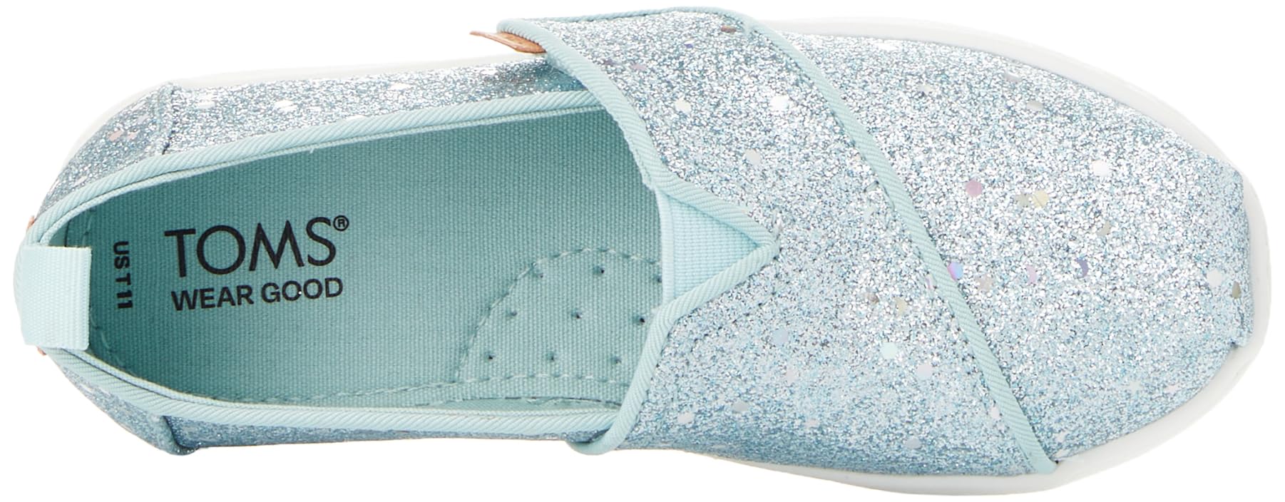 TOMS Youth Girl's Classic Alpargata Espadrille Loafer Flat, Light Mint Cosmic Glitter, 13.5 UK