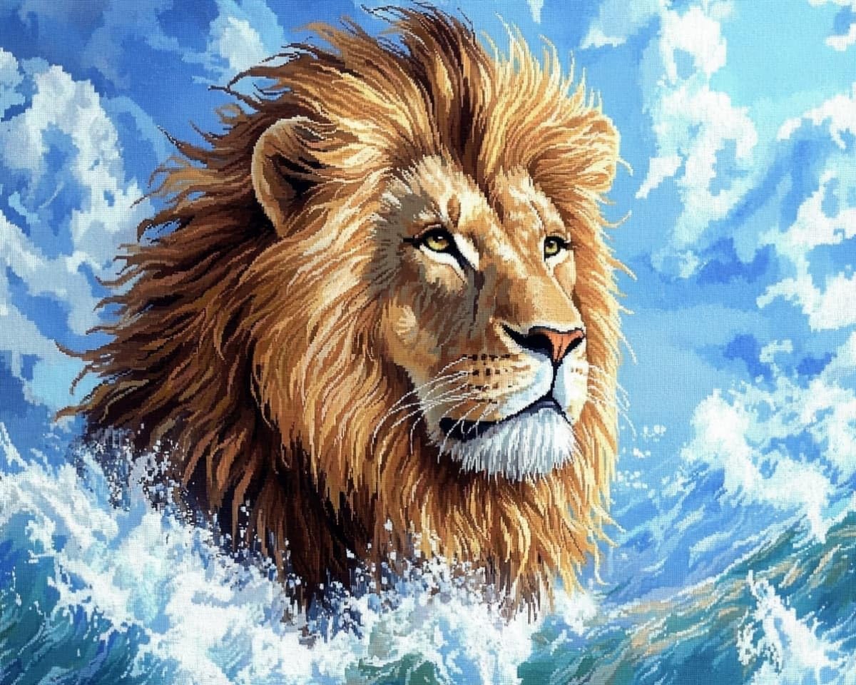 AxiangziK Cross Stitch Kits for Adults 16x20in,Animal Lion Stamped Cross Stitching Ornament Kits for Beginners,Counted Embroidery Needlepoint Home Decor Gift