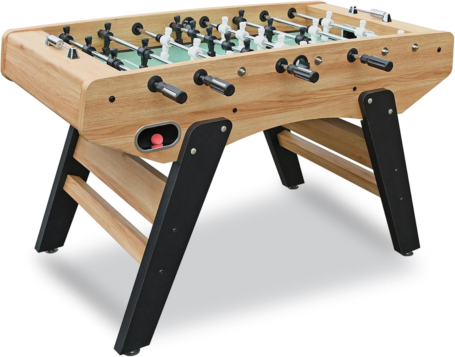 Hathaway Center Stage Pro Series 59 inch Foosball Table Adult Size for Family Rec Room - with Smooth Playfield, Dual Abacus Scoring, Auto Ball Return, Sturdy Leg Levelers & Foosball Balls – Light Oak