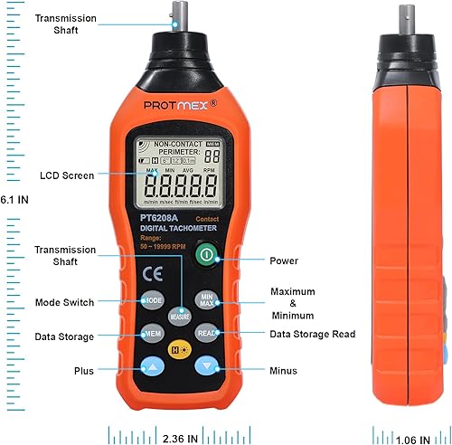 Miniatura 3 de Tacómetro digital Protmex Anaranjado