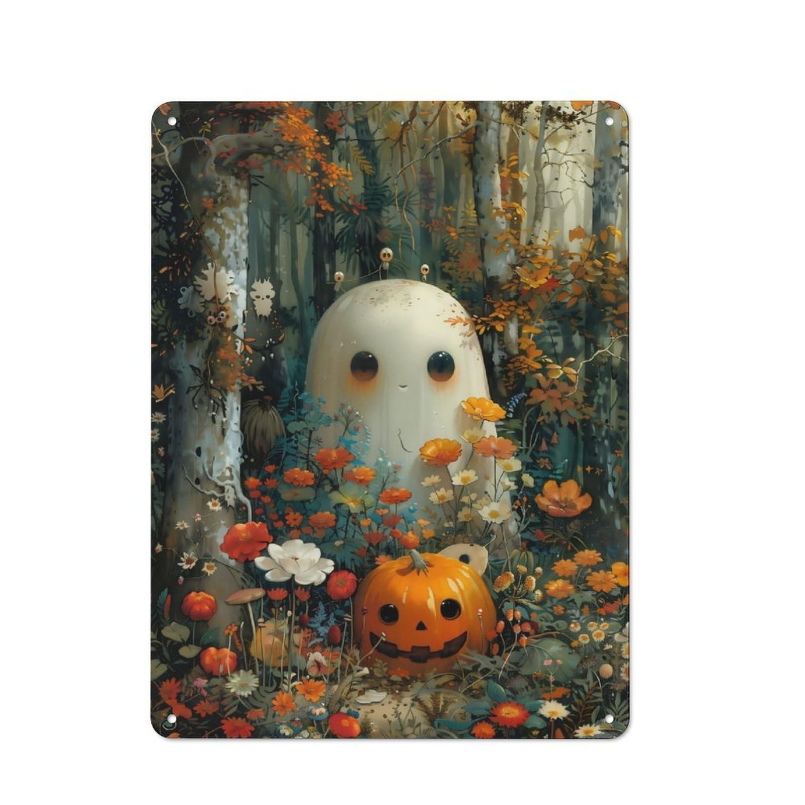 Junmoney Pumpkin Ghost Bohoo Metal Sign 40X30cm With For Workshop Wall, Rustic Decor, For Collectors Decorating Workshops And Hobby Rooms