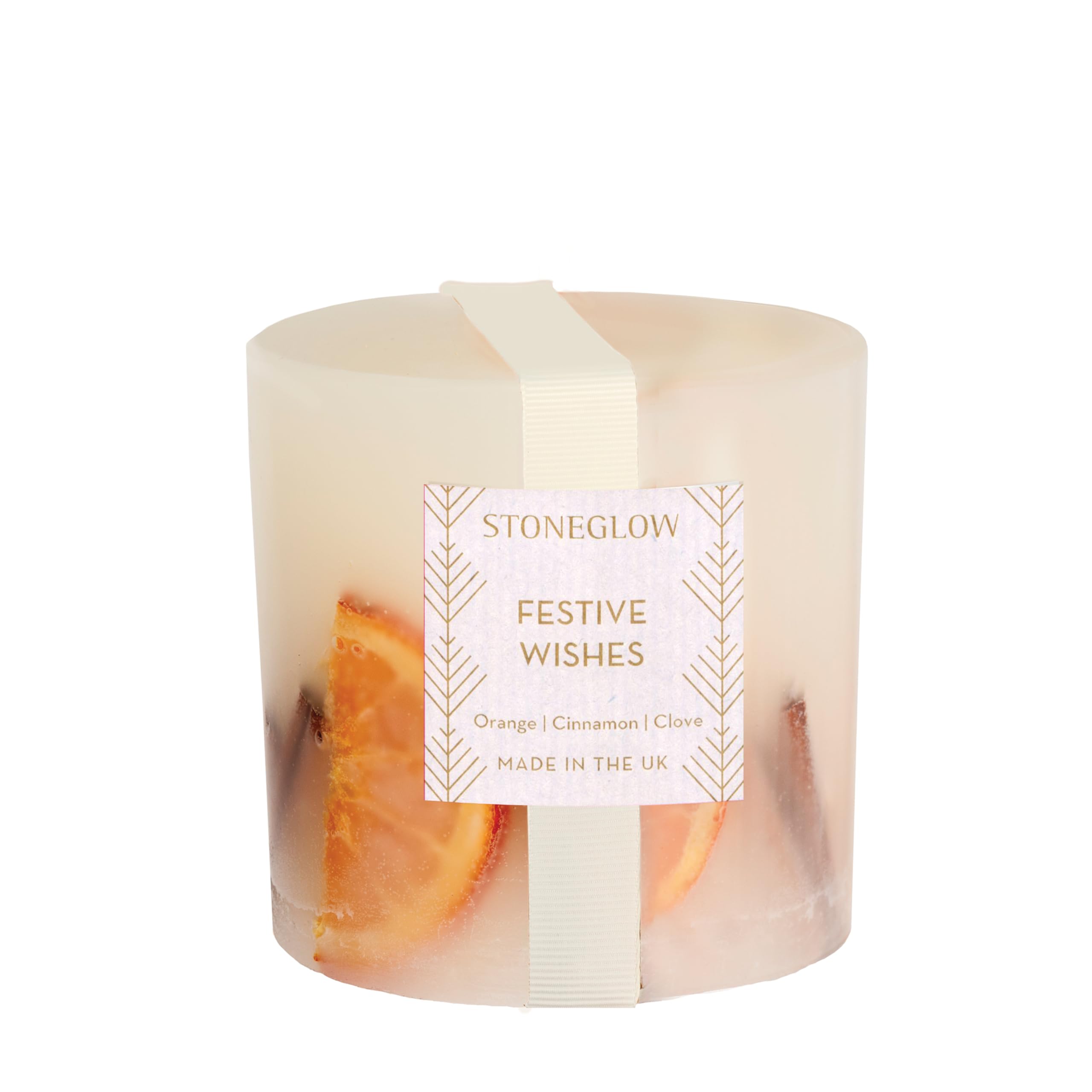 Stoneglow Orange Seasonal - Festive Wishes (, Cinnamon & Clove) - Botanical Inclusion Pillar