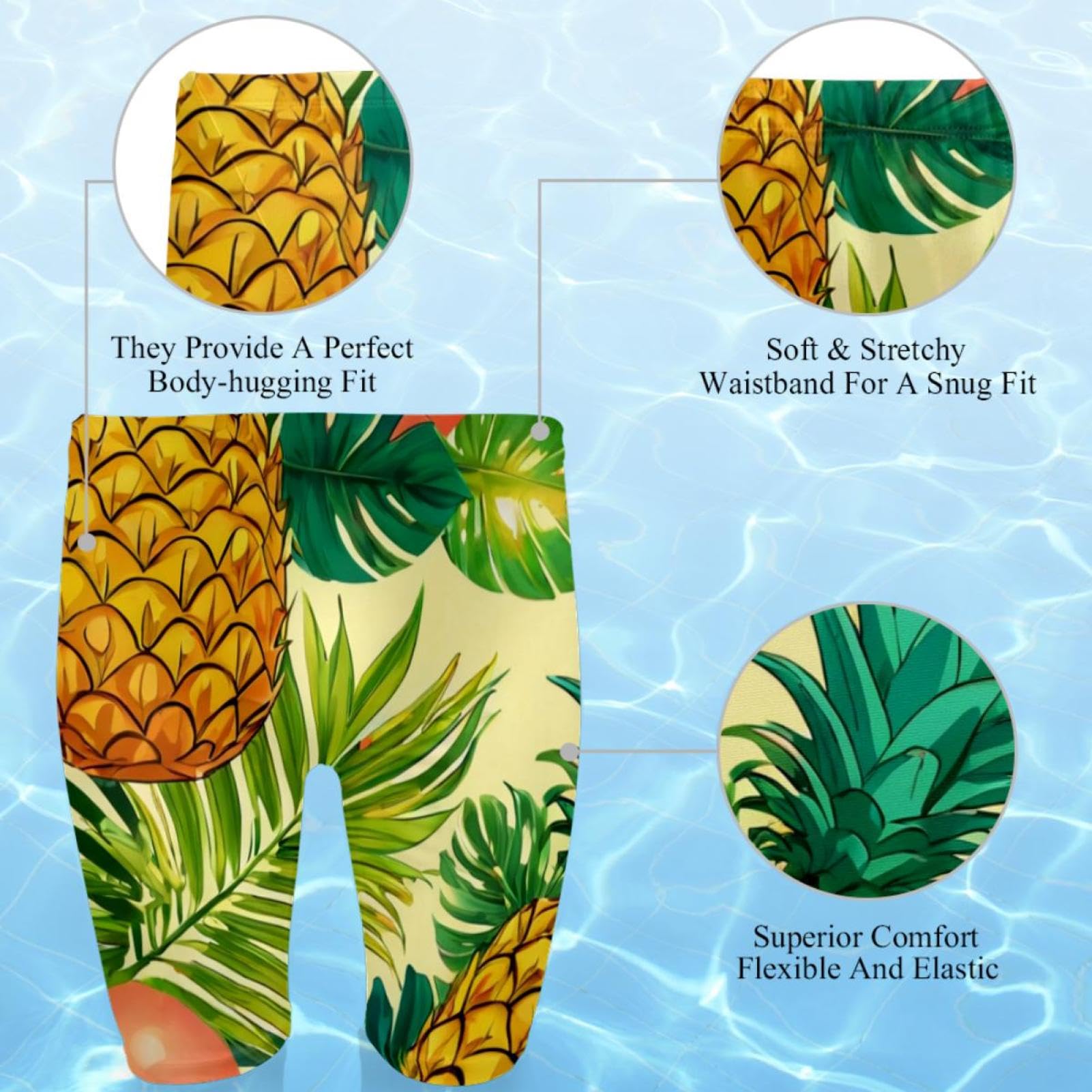 Swimsuit for Men & Boys,Competition Lap Swim Suit, Square Leg Endurance Training,Art Pineapple Design
