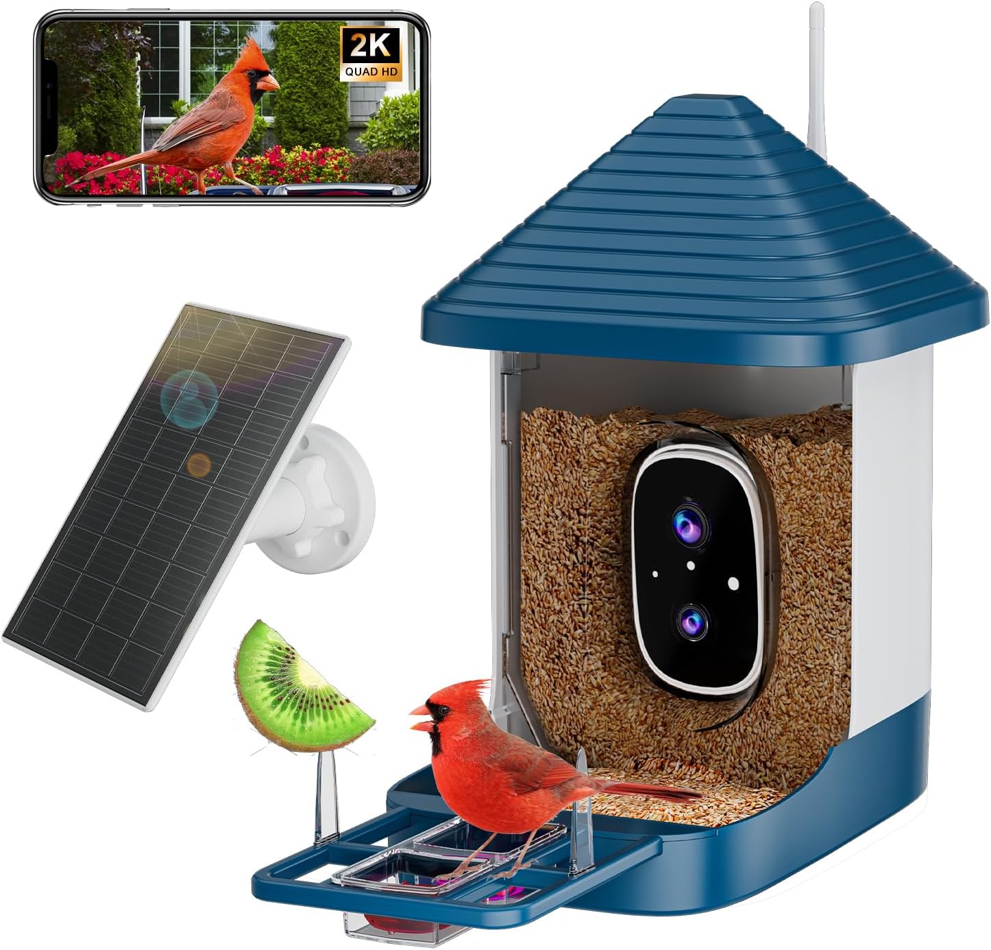 Chicken Feeder with Digicam, Sensible AI Chicken Identification & Photo voltaic Panel,2K HD Reside View Prompt Alerts, Auto Seize, Weatherproof Outdoor Backyard Digicam, for Birds Lovers