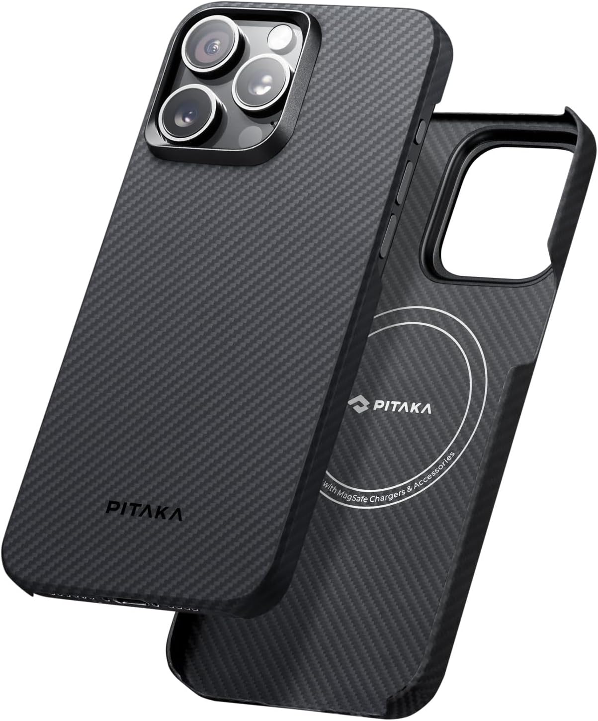pitaka MagEZ Case 4 for iPhone 15 Pro, 6.1-inch, Slim & Light with Case-Less Touch Feeling, 600D Aramid Fiber, Black/Grey (Twill)