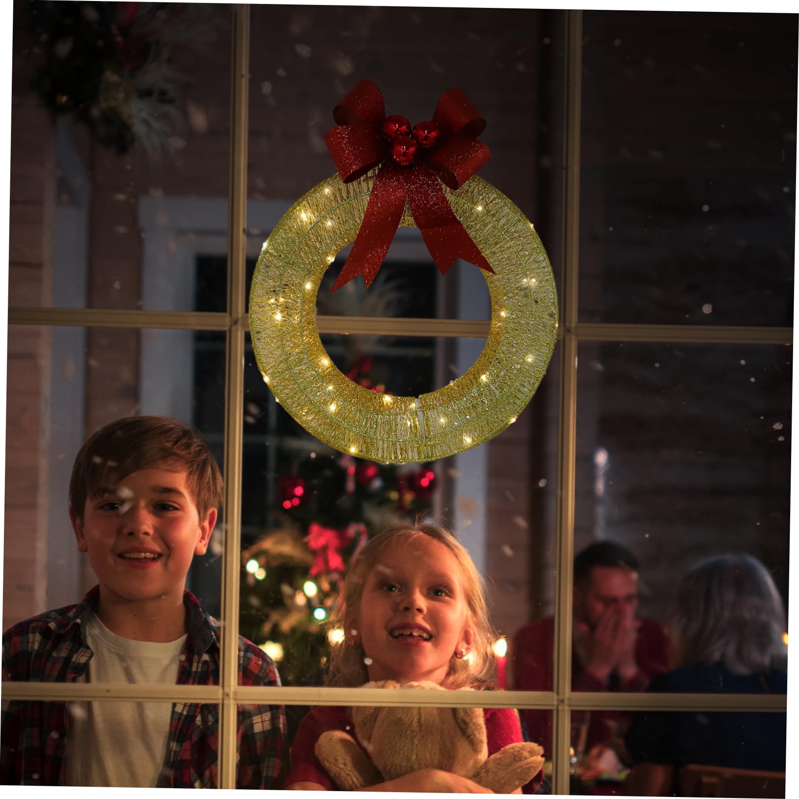 Cabilock Leuchtender Kranz mit Warmweißen Led-lichtern Weihnachtsschleifenkranz für Festliche Dekoration Winterlicher Türkranz für Innen und Außenbereich