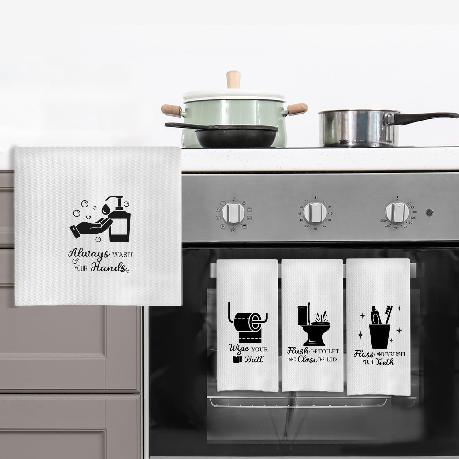 Funny Bathroom Hand Towels, Modern Black and White Decorative Hand Towels for Bathroom Washroom Toilet Gym Spa Yoga Room Decor, 16x24 Inches Set of 4 - Image 4