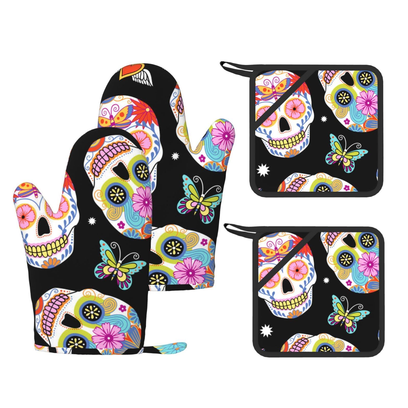Sugar Skulls drukowane żaroodporne rękawice i podkładka wielokrotnego użytku rękawice kuchenne