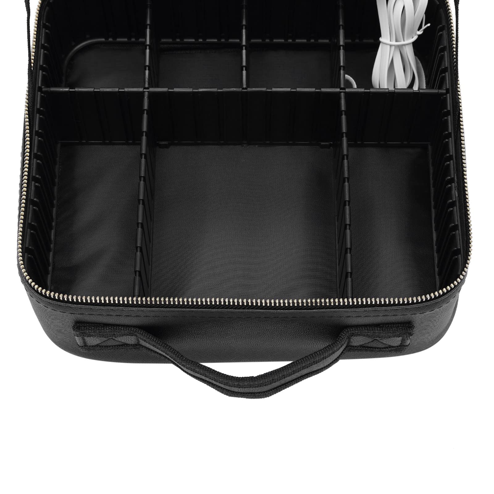Make-up Tasche mit LED Spiegel, Reise Kosmetiktasche mit 3 Farben Helligkeit Einstellbarer, Schminktasche mit 7 Verstellbaren Trennwänden und Makeup Pinsel Aufbewahrungstasche (Schwarz)