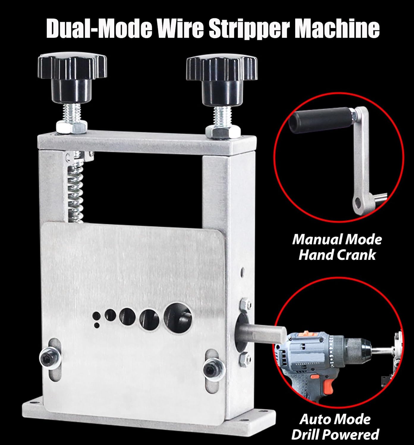 Manual Wire Stripper Machine, 0.06-0.65” 1-17mm Wire Stripper Tool for Drill Powered or Hand Crank Electrical Cable Copper Wire Stripping Machine, Workbench Mount, 5 Blades + 6 Channels