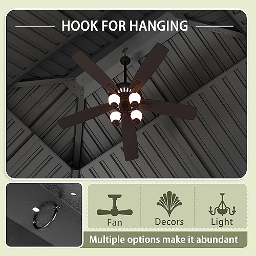 Miniatura 5 de Greesum Cenador de metal con techo rígido de 10 x 12 pies, toldo doble de acero galvanizado para exteriores, pabellón permanente con marco de