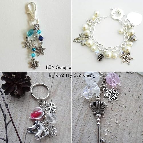 Miniatura 6 de CCINEE 100 dijes antiguos de copo de nieve, colgantes de metal plateado, al por mayor, mezclados a granel, joyería para hacer collares, pulseras y