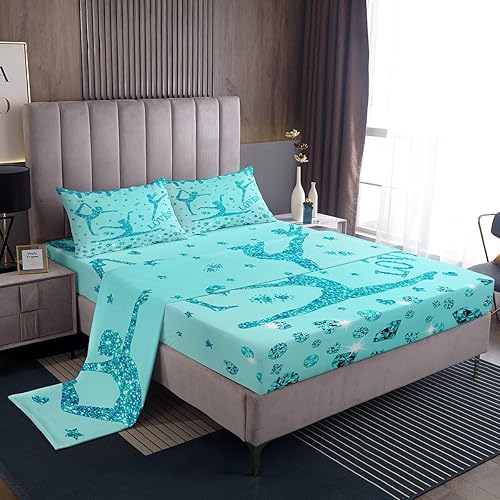Miniatura 2 de Erosebridal Juego de ropa de cama de gimnasia con purpurina verde azulado, para adolescentes y niñas, con lentejuelas azules y diamantes, para