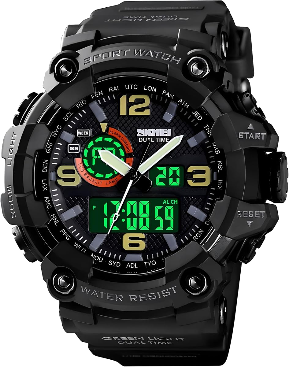 Gosasa Relojes deportivos al aire libre de cara grande para hombre Reloj militar S-Shock Resistente al agua, retroiluminación, alarma, cronómetro - Reloj de pulsera resistente para entrenamiento, senderismo y aventura