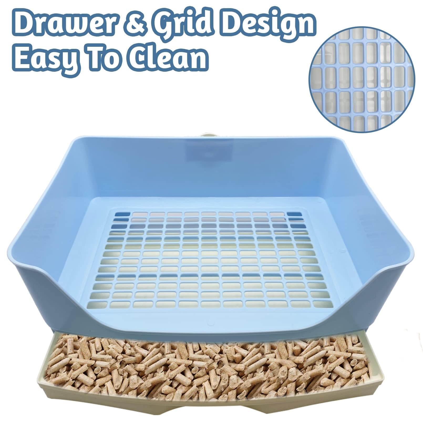 PINVNBY Rabbit Litter Box with Drawer for Cage Bunny Corner Litter Pan Box Small Animal Litter Pan Hanging Feed Bowls Cage Potty Trainer Pet Toilet for Rabbit Guinea Pigs Chinchilla Ferret - image 6