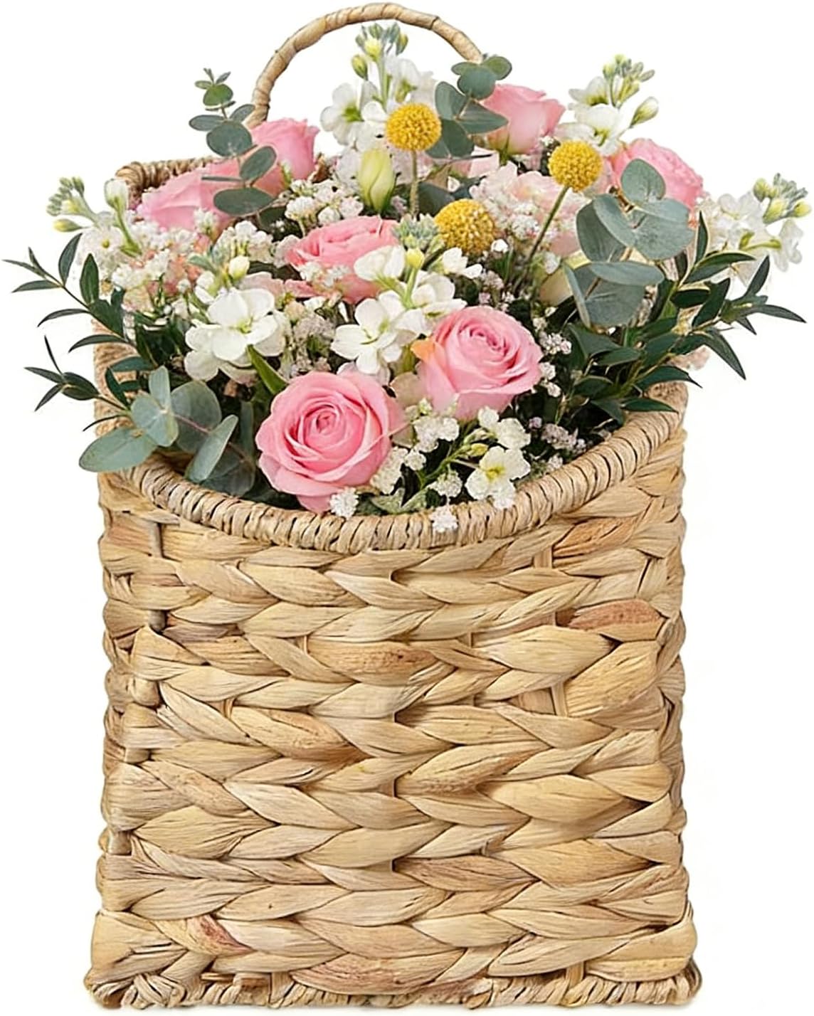 Woven Wall Hanging Basket – Water Hyacinth Flat Back Basket for Front Door, Wall Mounted Storage & Entryway Organizer, Rustic Farmhouse Wall Decor (woven color)