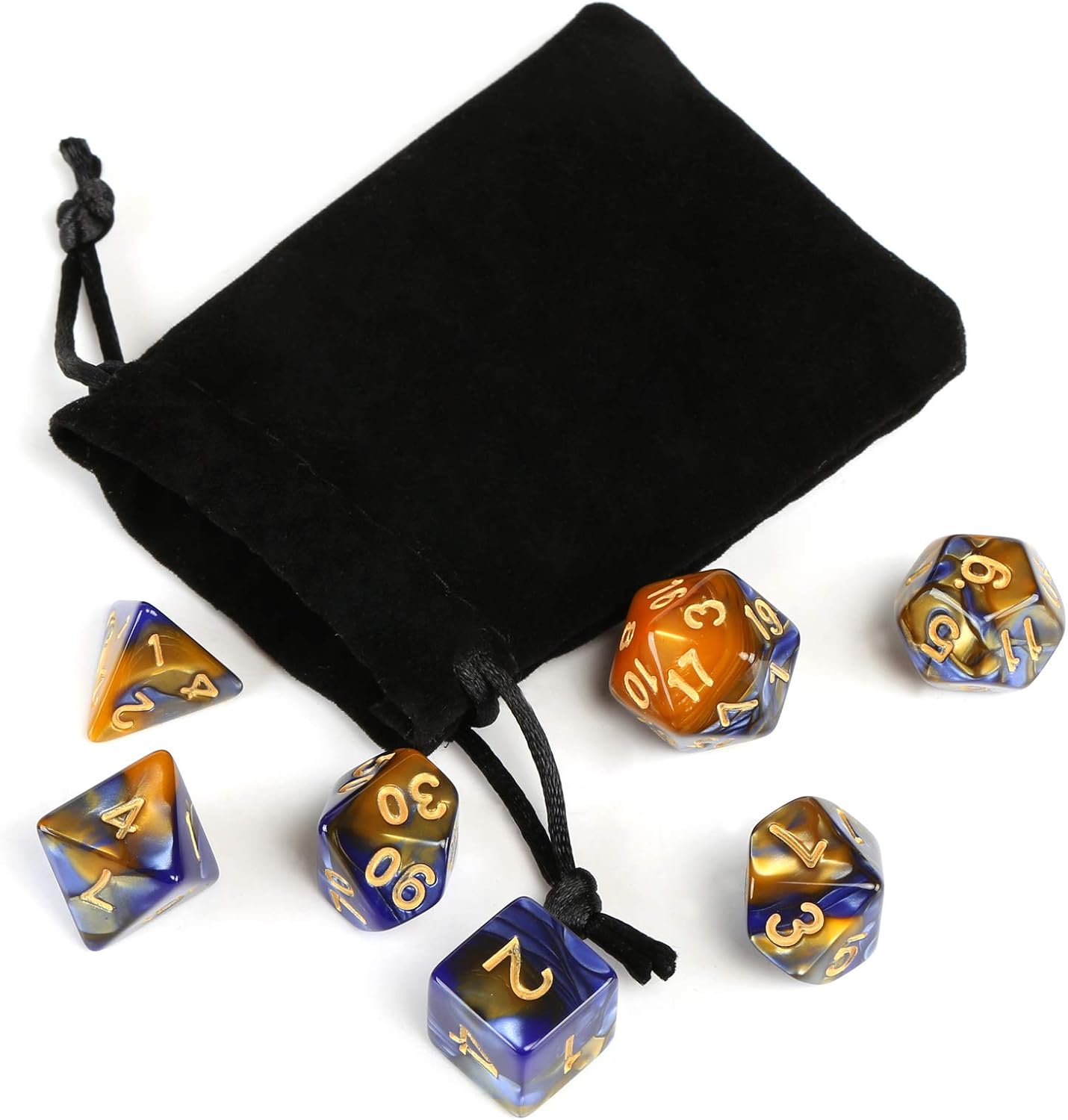 GWHOLE 7-Die Polyhedral Dice Set for Dungeons and Dragons with Black Pouch
