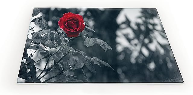 Clear Glass Chopping Board with Black with Red Rose Print - Size 50cm x 40cm - Non Slip Glass Worktop Savers for Kitchen - Great Worktop Protector for Any Food prep