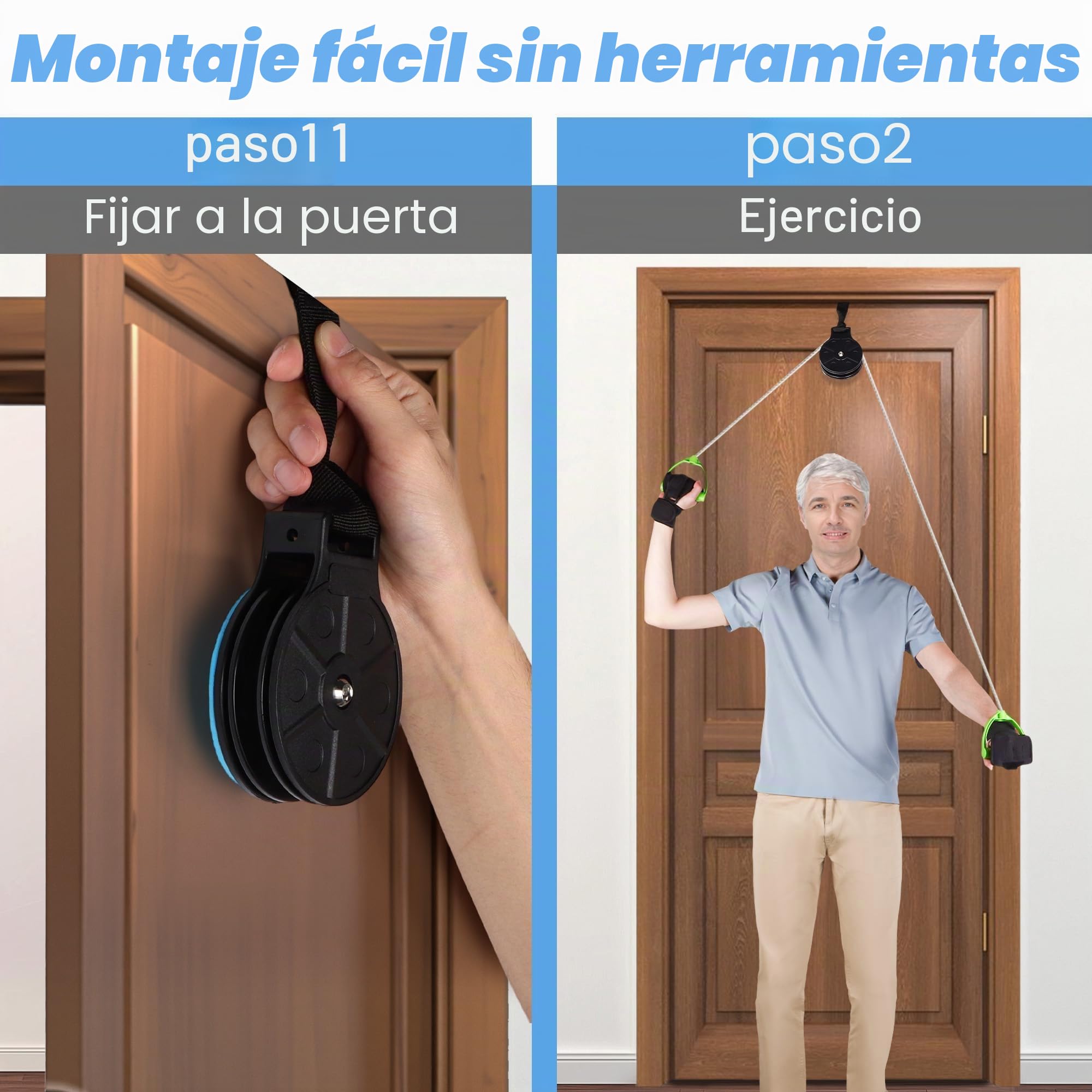Polea Hombro, Poleas Rehabilitacion Hombro para Fisioterapia Cuerda Poleas Gimnasio para Casa Cuerdas Ejercicio Puerta para Rehabilitacin