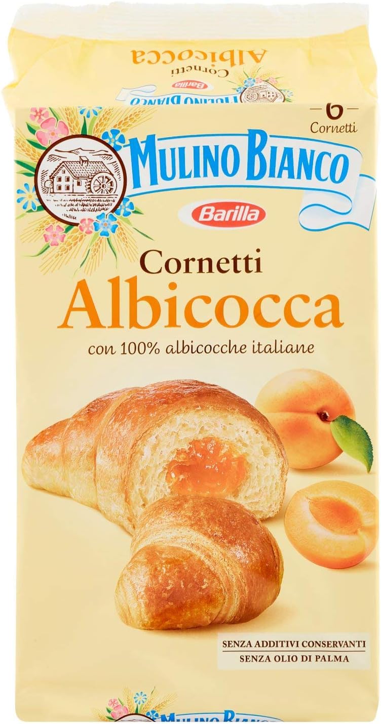 Mulino Bianco: "Cornetti alla Albicocca" 6 croissants with Apricot jam 10.58 Ounces (300g) [ Italian Import ]