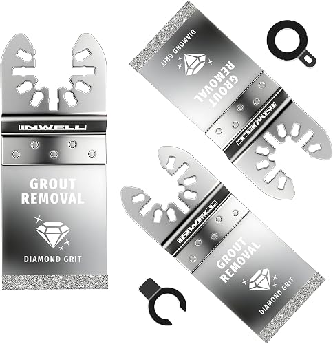 3PCS Diamond Oscillating Tool Blades, Universal-Fit Multi Tool Saw Blades for Grout Removal, Tile Mortar Cleaning & Soft Tile Cutting, Durable Diamond Grit, Fits, Dewalt, Milwaukee, Ryobi, Bosch