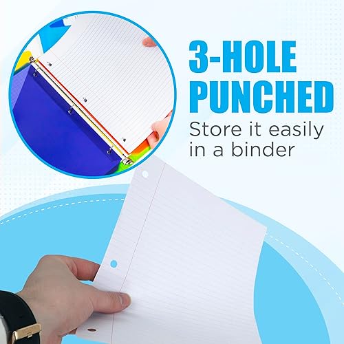 Miniatura 3 de Cuaderno de papel con rayas universitarias, hojas sueltas para carpetas de 3 anillas, 10.5 x 8 pulgadas, para estudiantes, aula escolar, 100 hojas