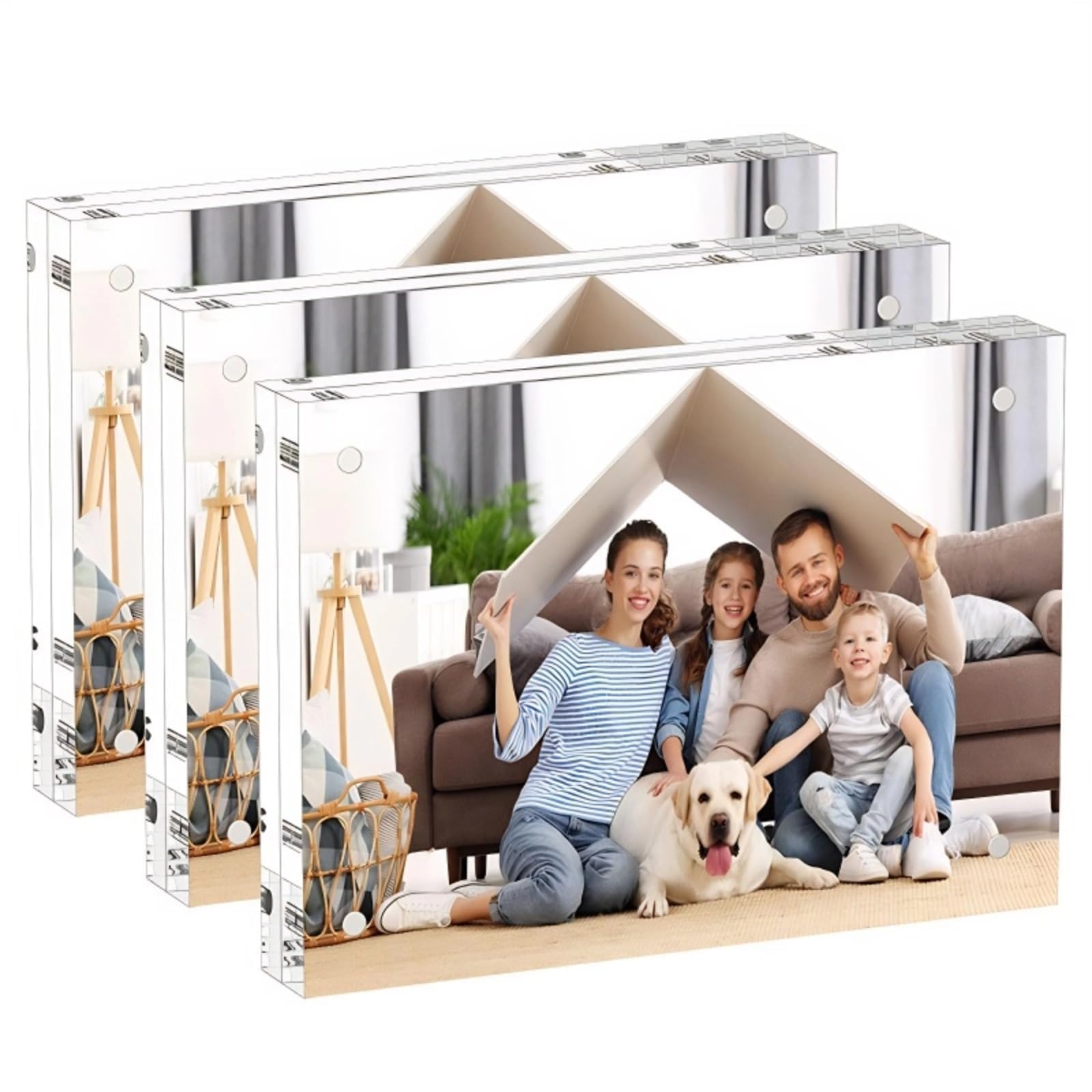 3pcs Cornice in Acrilico Trasparente 10,2x15,2 cm, Portafoto Magnetico Doppio Lato, Autoportante, Senza Cornice, Moderno per Ufficio, Casa, Foto, Ricordi, Facile da Cambiare, Comodo per Uso Quotidiano