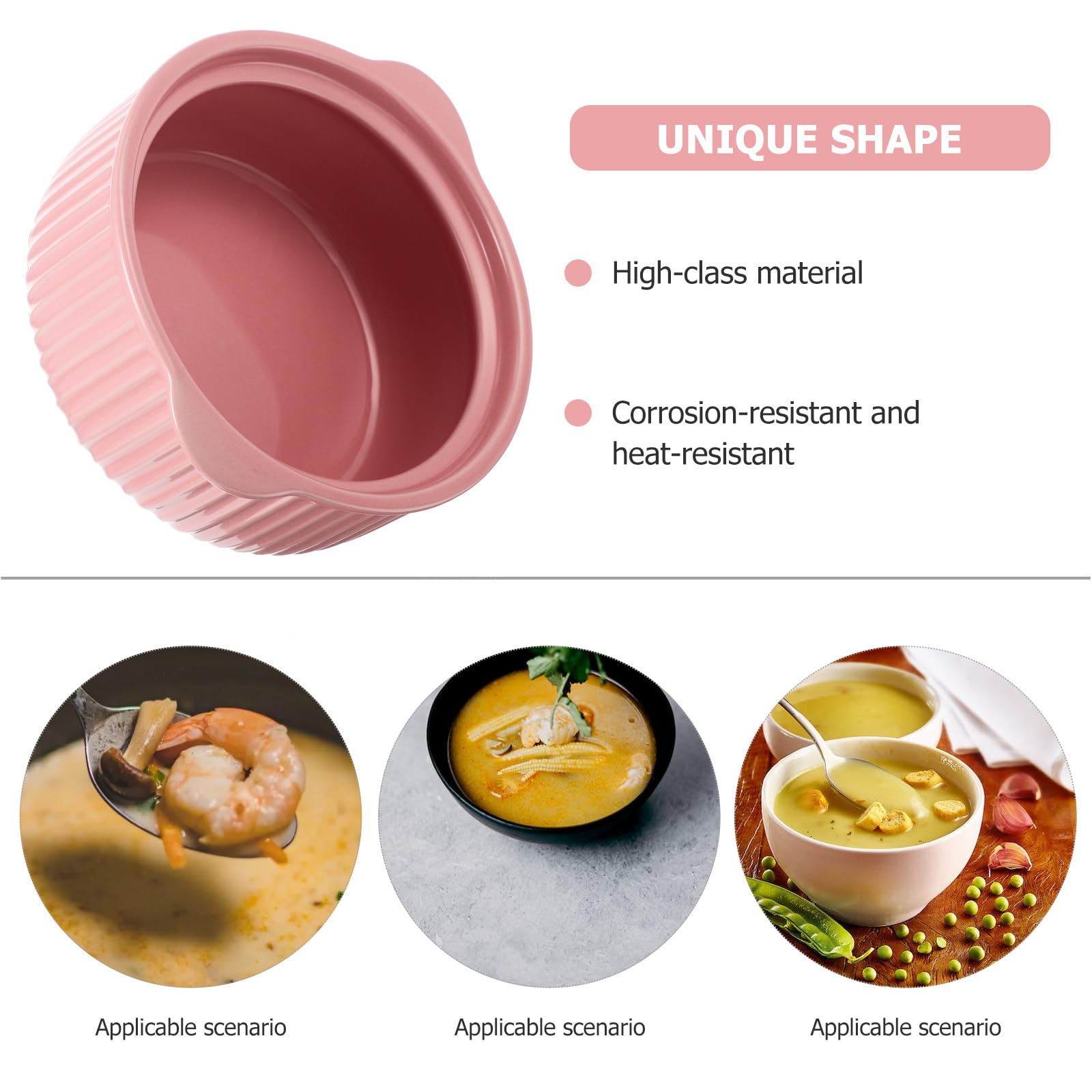 Amosfun Ciotola in Ceramica Con Doppio Manico - Ciotola Rosa Per Insalata, Ramen, Zuppe, Colazione - Ideale Per Forno E Microonde, 19,5 Cm