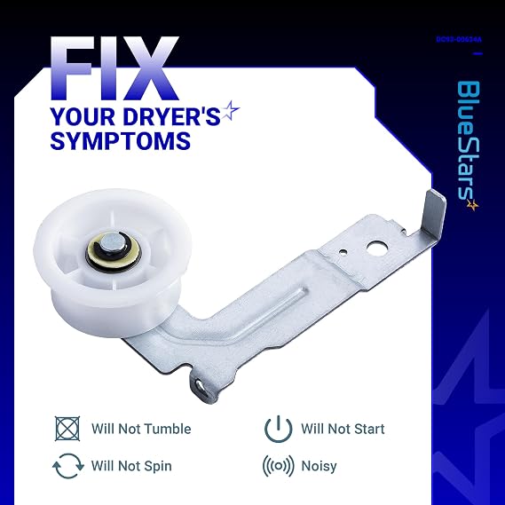 [Upgraded Dual Ball Bearings] BlueStars DC93-00634A Dryer Idler Pulley with Sturdy Clip Compatible with Samsung Dryers DV45H7000EW DV48H7400EW DV42H5000EW DV48J7700EW DC96-00882C AP4373659