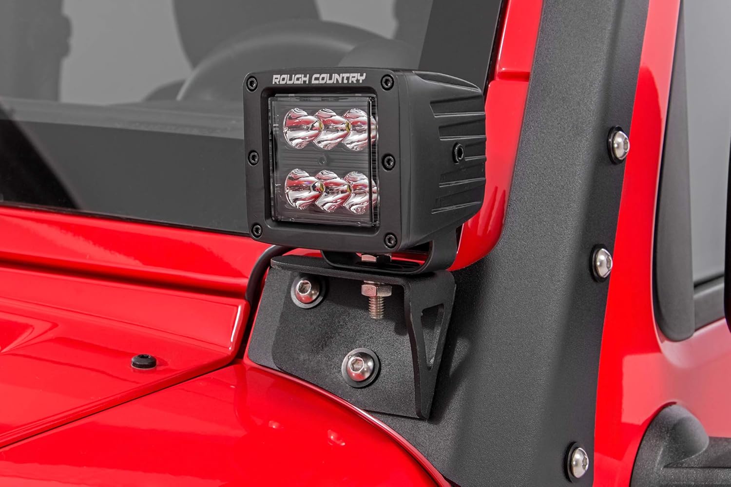 Rough Country Lower Windshield Light Brackets for 07-18 Jeep Wrangler JK - 70044 , Black