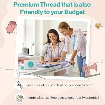 BlesSew 48 Spools Sewing Thread Set, 24 Vibrant Colors + 24 Rich Neutrals, All-Purpose Polyester Thread for Sewing Machine & Hand Stitching, Beginners Complete Color Collection, 1000 yds Each