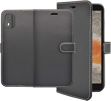 Generic Phone Case For Nokia C02 Wallet Flip PU Leather Stand Card Slot Pouch Phone Cover Compatible With Nokia C02 (Black)