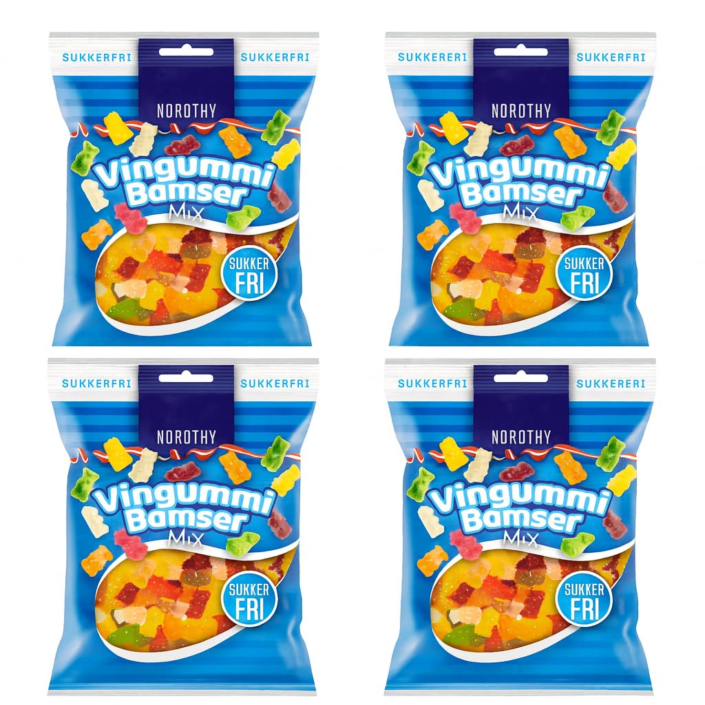 Nordthy Zuckerfreie Gummibärchen 4 x 80g (320g) – Original dänisches Fruchtgummi ohne Zucker – Kalorienarmer Naschspaß – Ideal für Diabetiker