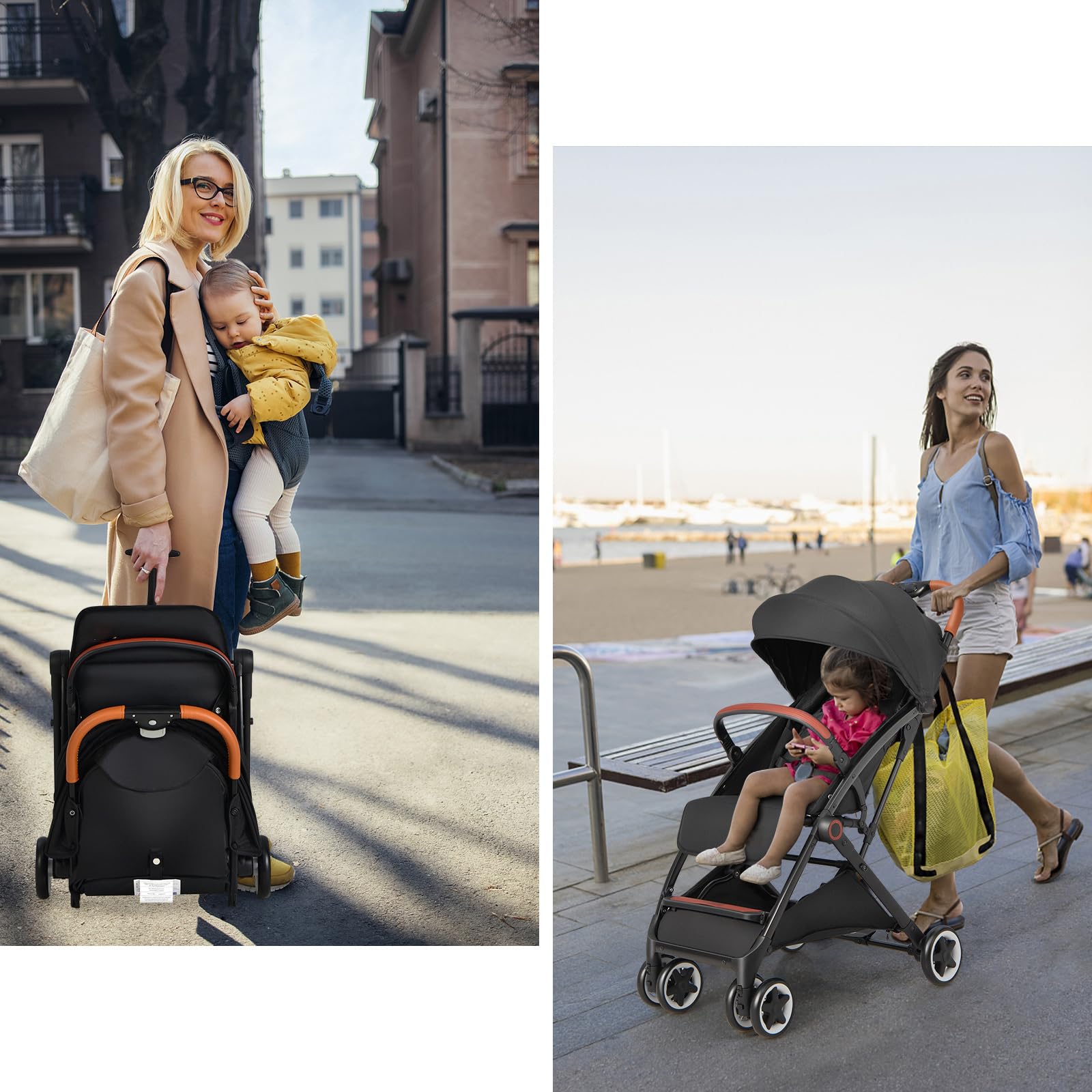 LIFEZEAL Poussette Canne Pliable avec Dossier Réglable, Poussette Bébé Compacte Confort avec Cosy, Moustiquaire, Harnais à 5 Points, 4 Roues, Panier de Rangement, Charge de 15 kg, 0-36 mois (Noir)