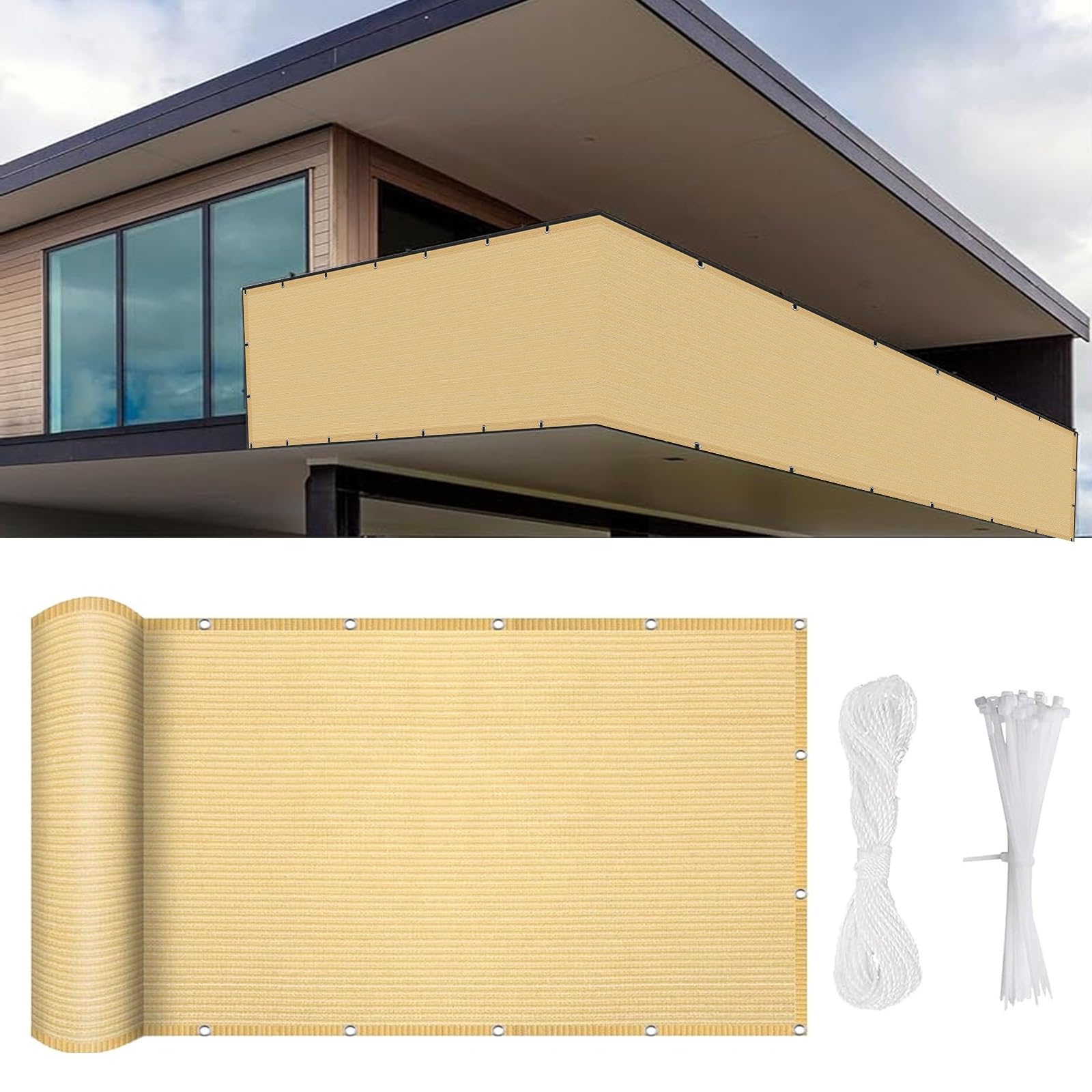 Recinzione Copertura per Balcone 650 x 85 cm HDPE 220G/㎡, Protezione Uv, Schermi Divisori e Protettivi per Balconi Protezione Privacy, per Giardino, Piscina, Giallo sabbia