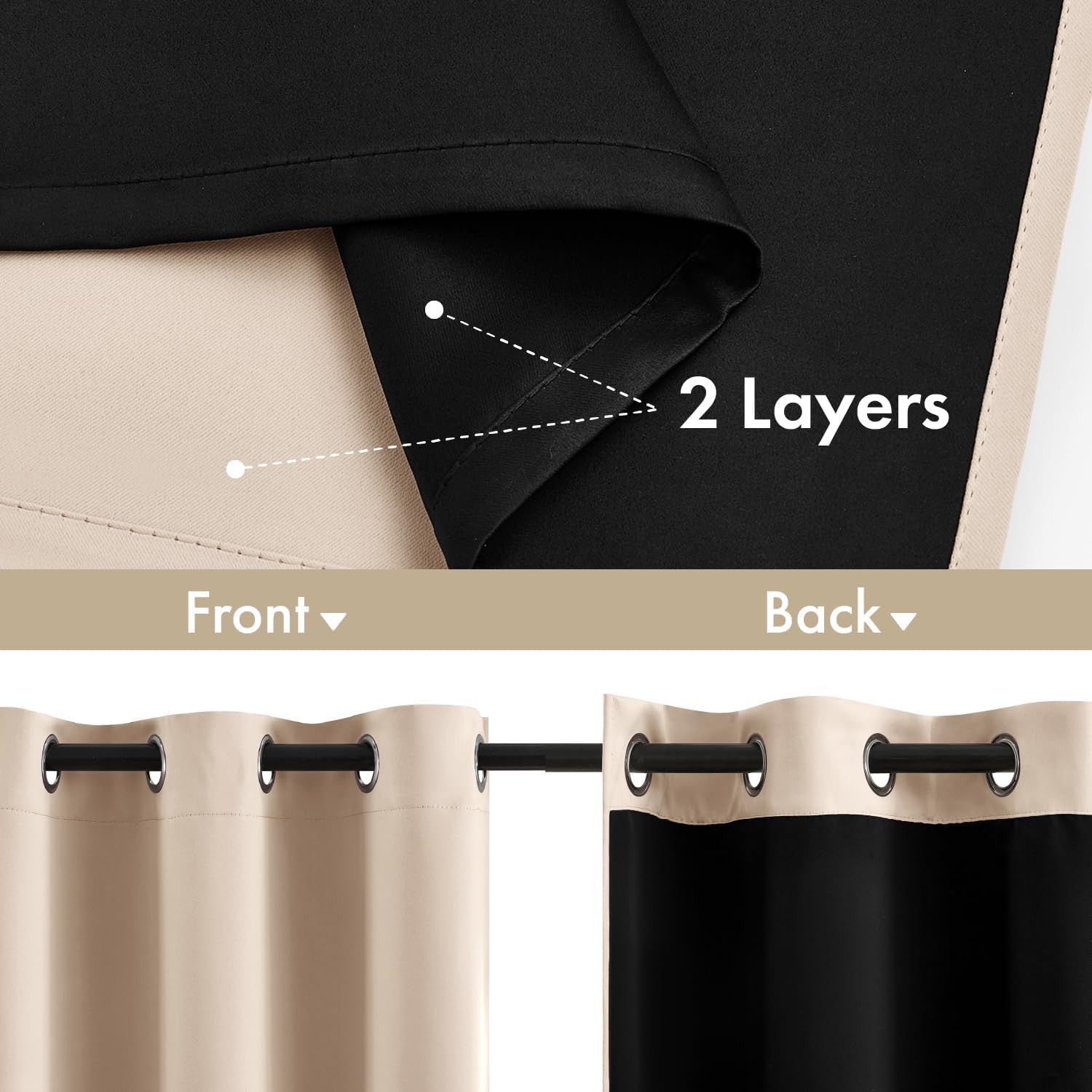  Beige 100% Blackout Curtains for Bedroom 40x45 Inch Length 2 Panels thumbnail