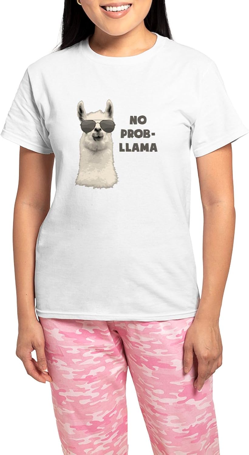 CafePress No Problem Llama Pajamas Women's Novelty Cotton Pajama Set, Comfortable PJ Sleepwear