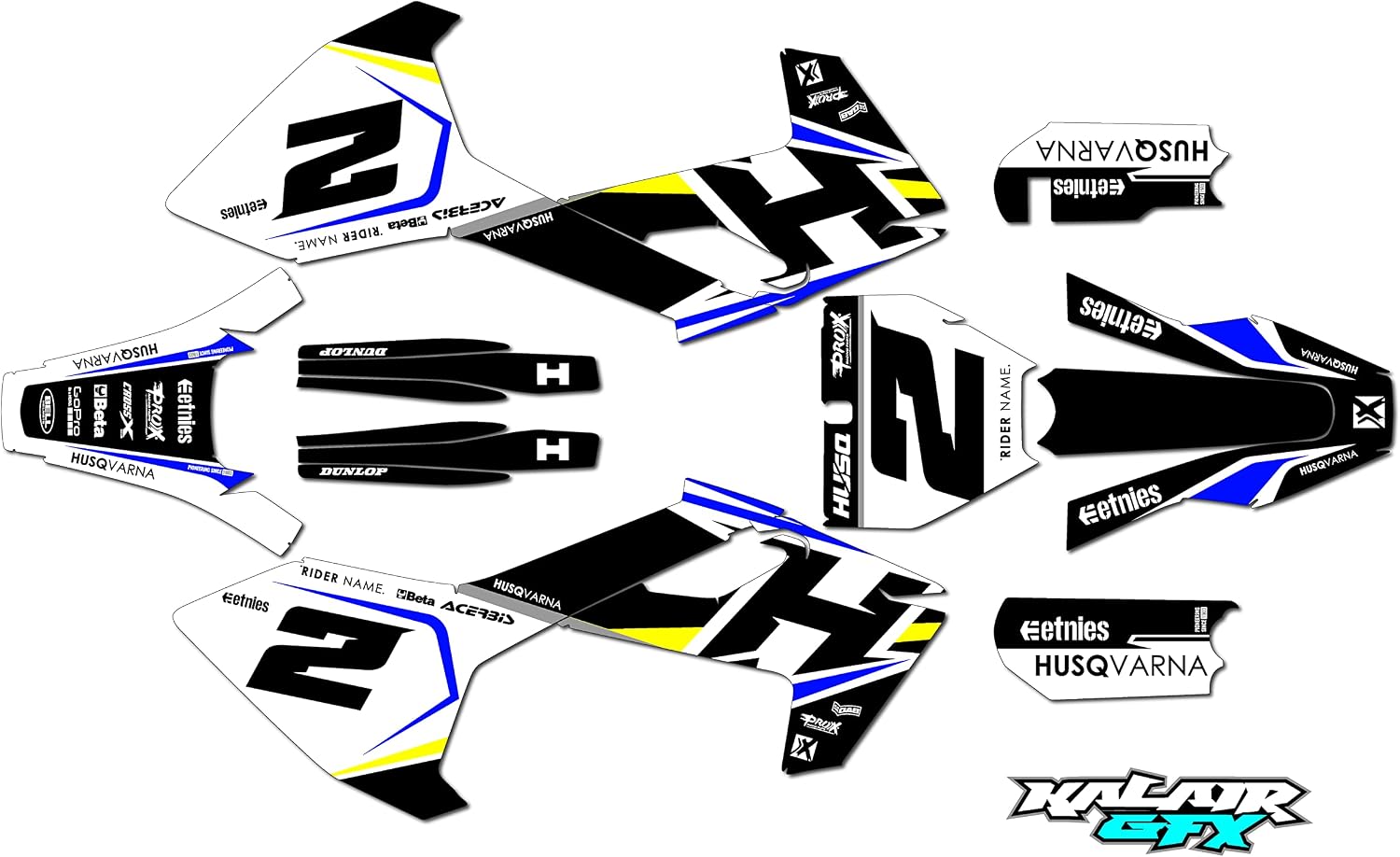 Graphics Kit for Husqvarna TC65 (2016-2023) Bold Series Blue-Yellow 21 Mil - Dirt bike Custom Racing Graphics Decals Stickers Kit, no-plastics