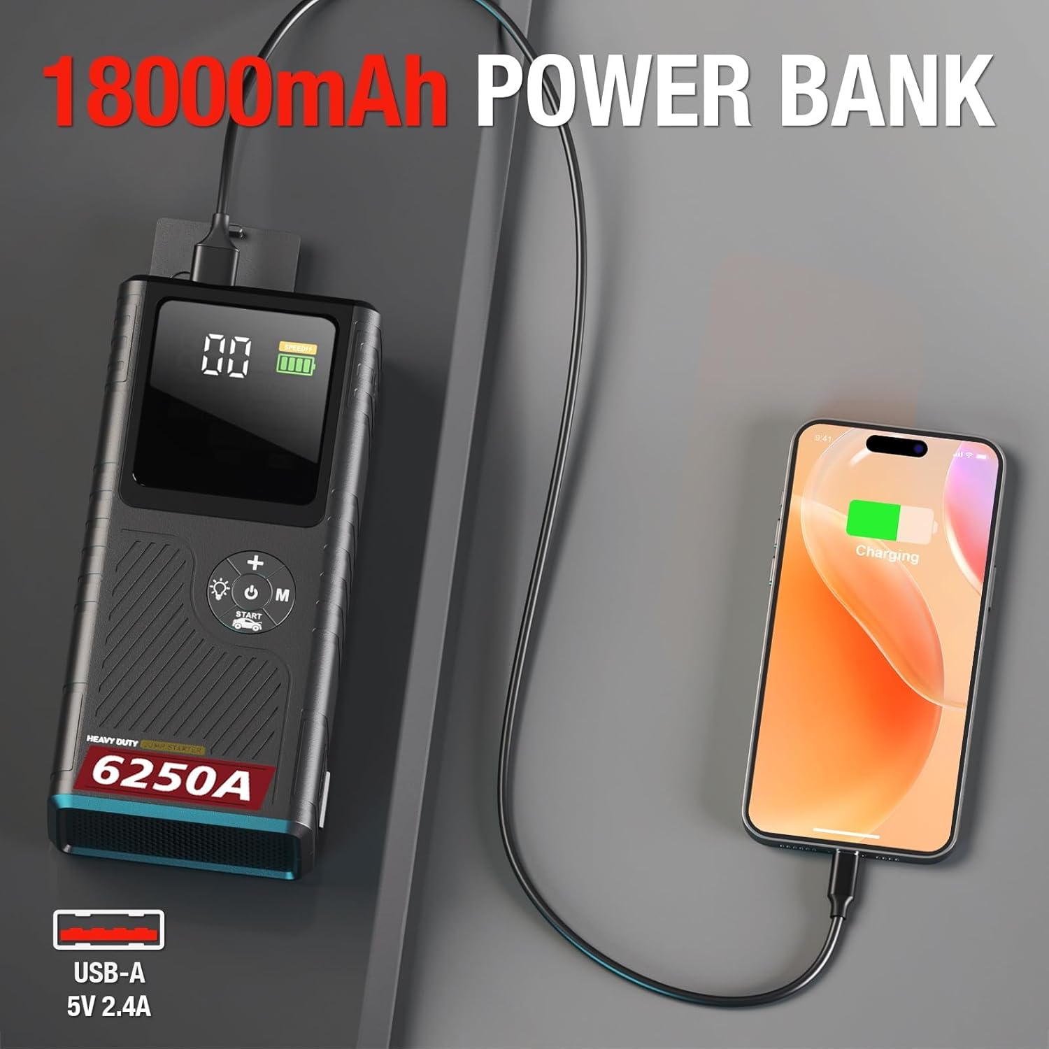 6250A Jump Starter with Air Compressor, Car Battery Jump Starter with Boost for Up to 13L Gas/10L Diesel, 150PSI Tire Inflator with Auto Shutoff, Smart LED Screen, Portable Jump Box, 48-Month Standby