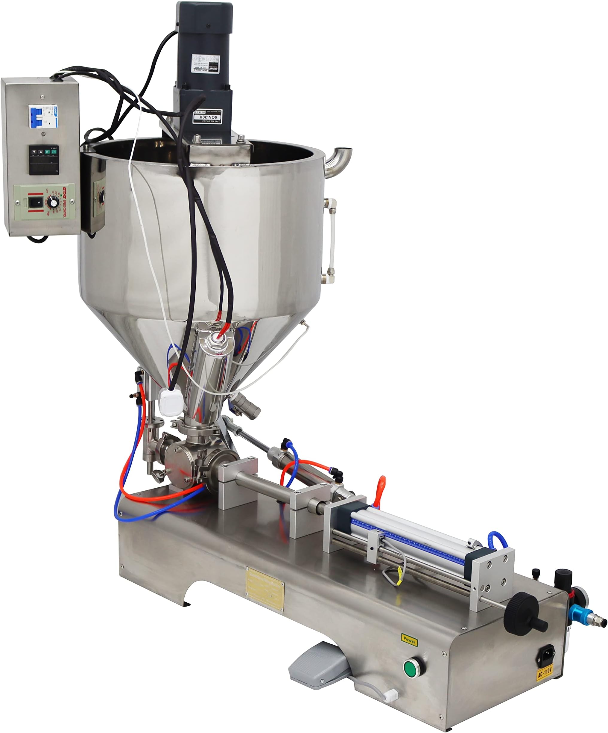 Paste Liquid Filling Machine One Nozzle Piston Filler with Mixing and Heating Hopper Bottle Pack Seal for Honey Milk (5-50ml)