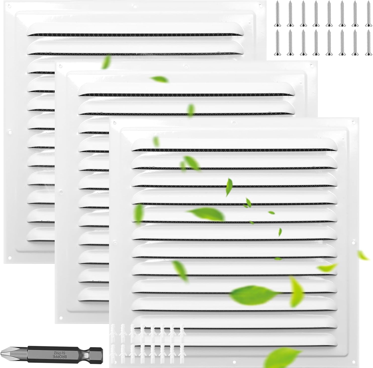 3Pcs 12"x12" Aluminum Gable Vents Attic Vents Metal Gable Wall Shed Vent with Screw and Screen Mesh, Square Return Louver Grille for Ventilation Exterior Door House Attic Garage Ceiling White