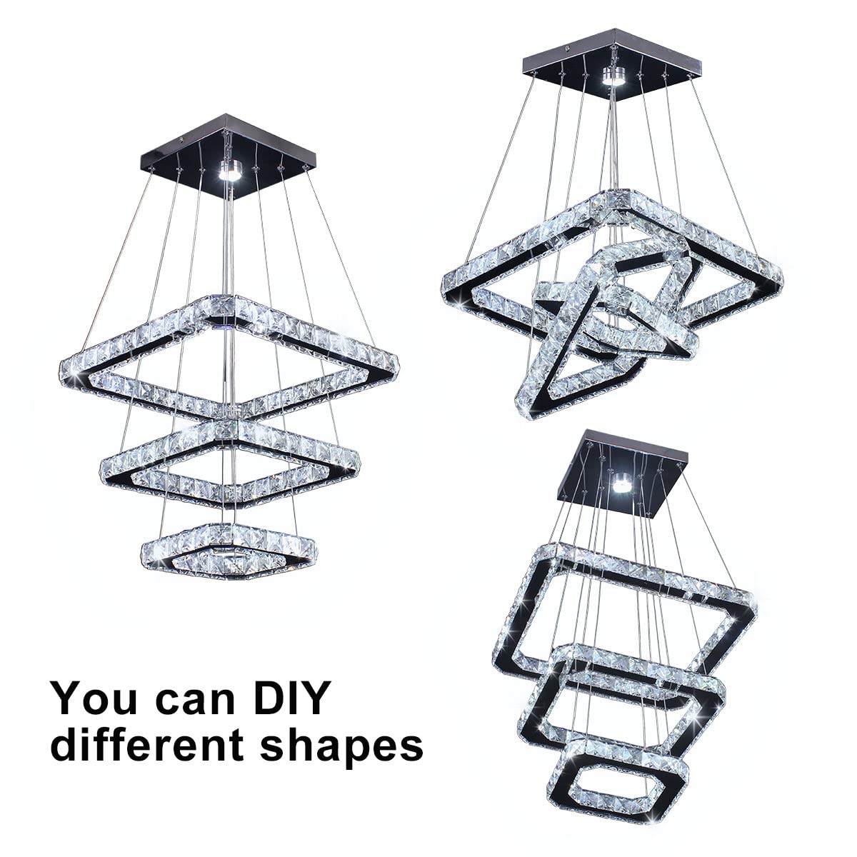 48W LED Moderne Kristall Kronleuchter Edelstahl Pendelleuchte Deckenleuchte Schlafzimmer Lüster Warmweiß Kaltweiß (Kaltweiß)