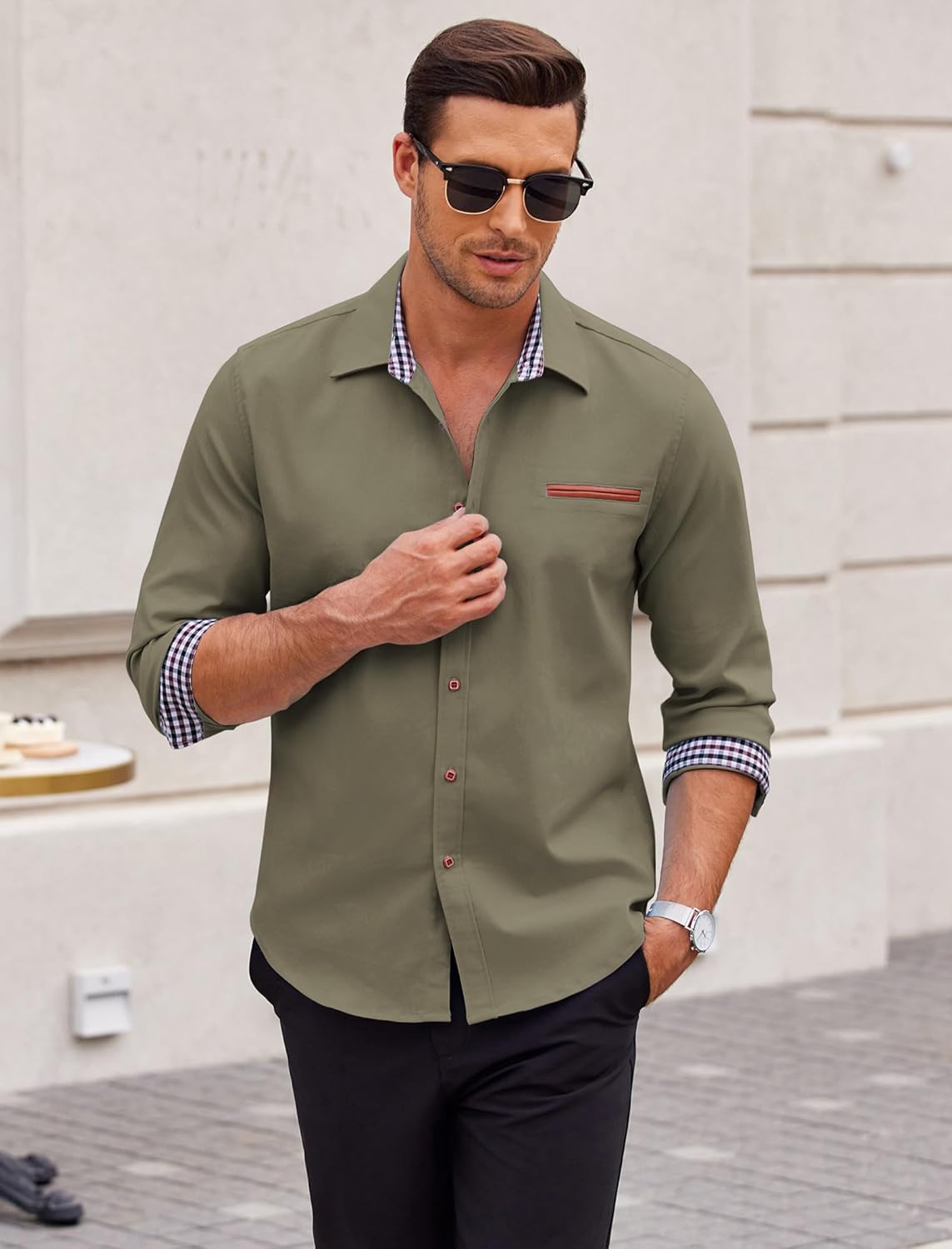 COOFANDY Men's Long Sleeve Casual Button Down Shirts Untucked Shirts Plaid Collar Vintage Denim Shirt - Image 3