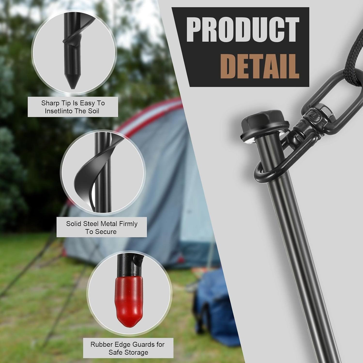 Reginary Ground Anchors Screw in Tent Stakes Heavy Duty Trampoline Anchors High Wind for Camping Canopy Carport Sheds Beach Sand Stakes Metal Swing Set