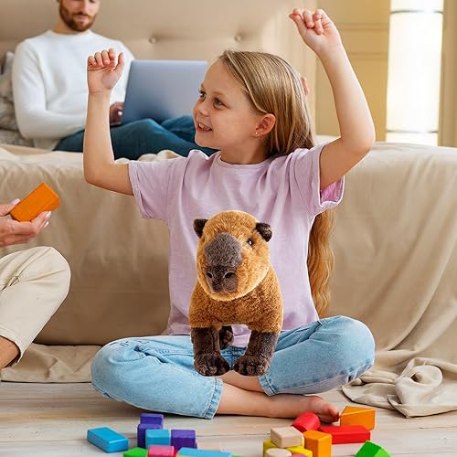 Miniatura 15 de Capybara - Juguete de peluche suave Capybara, juguete de peluche de animal de simulación Capybara, sombrero naranja, regalo para niños y adultos