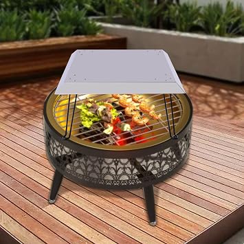 Fire Pit Heat Deflector Stainless Steel Fire Pit Burner Cover Outdoor Camp Heat Deflector with Carrying Handle & Support Leg Stove Bonfire Portable Heat Diffuser