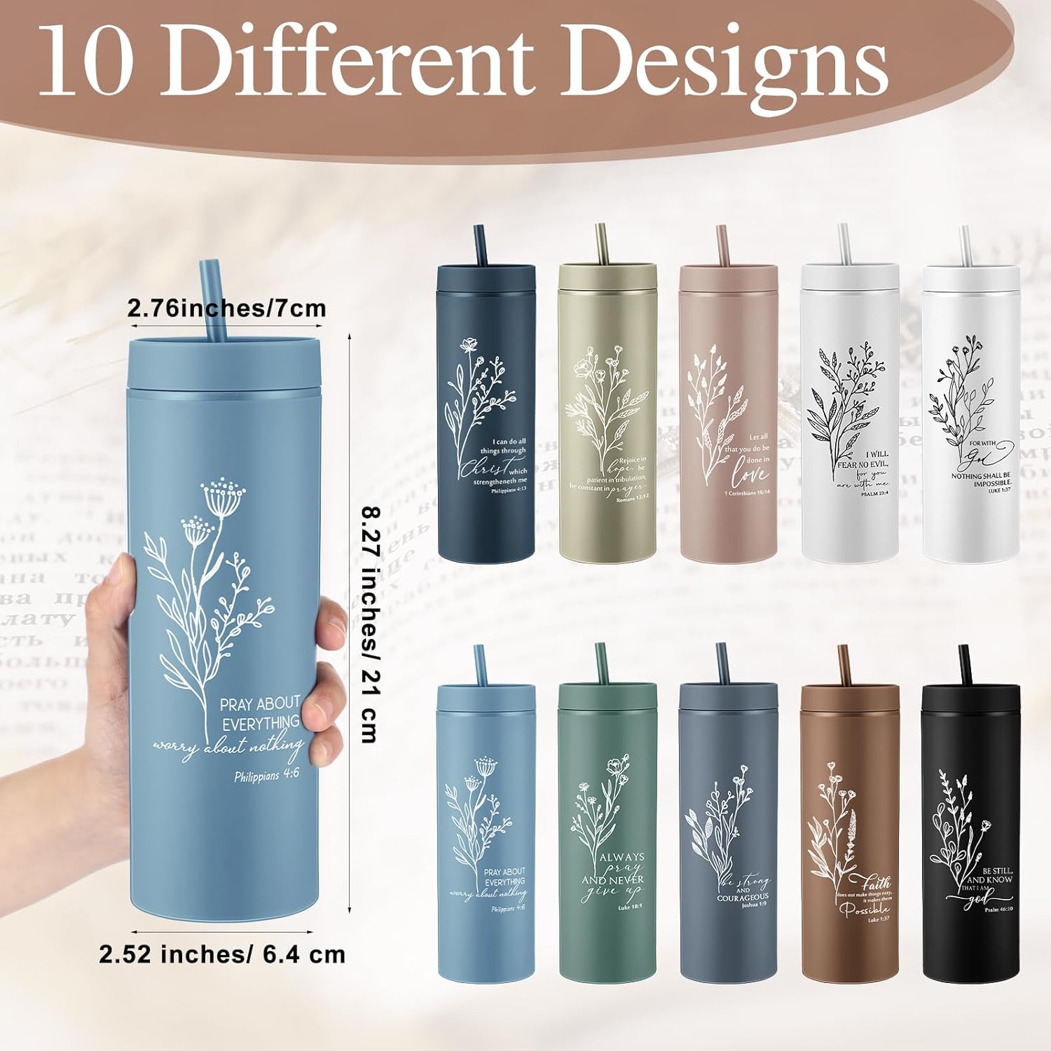 Christian Gifts for Women Men Bible Verse Tumbler 16 oz Plastic Religious Cups with Lid Straws Easter Baptism Gift for Sunday School Birthday Church Party Favor(10 Pcs,English Boho) - Image 2